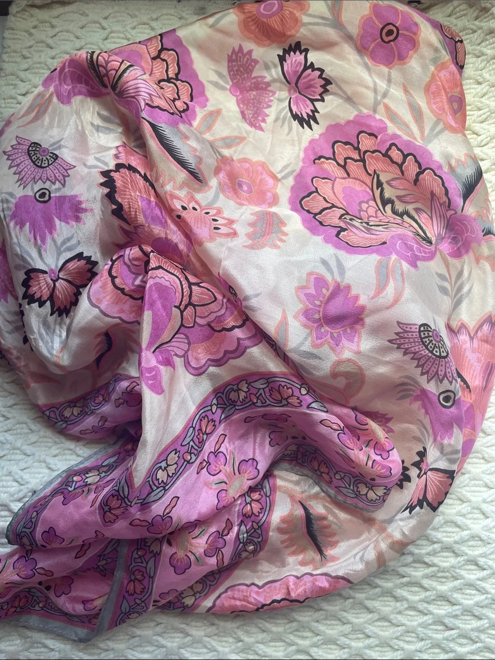 VTG SILK SCARF FLORAL PINK